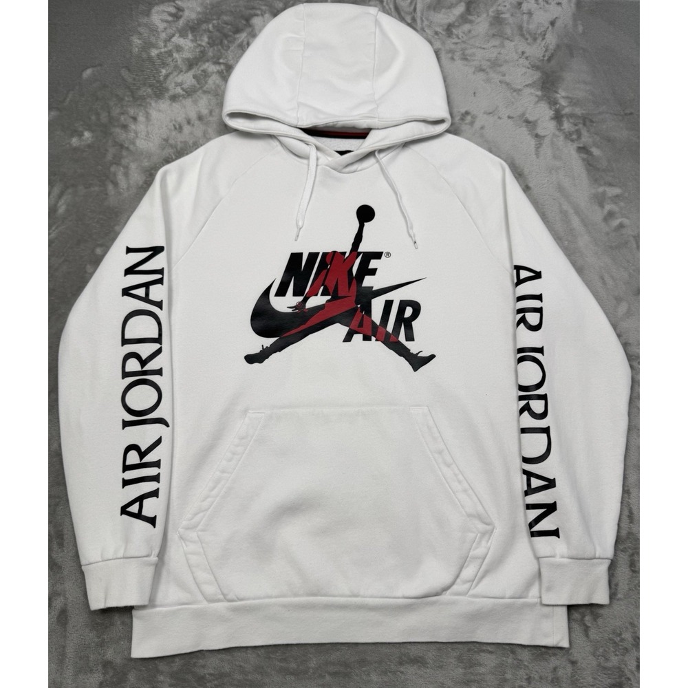 Nike Air Jordan Hoodie Mens XL White Pullover Sweatshirt Graphic Spellout Logo